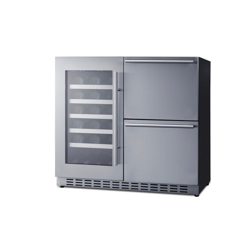 Summit Combination Wine Cellar & 2-Drawer Refrigerator, ADA Compliant, 36" Wide, Black (ADRWC36)
