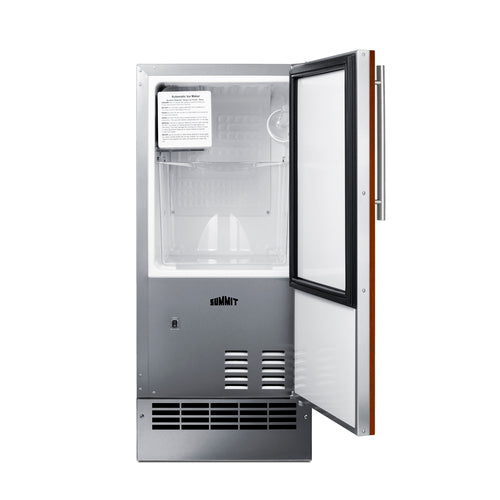Summit 25 lb. Drain-Free Icemaker (Panel Not Included), 15" Wide, Stainless Steel (BIM26H34IF)