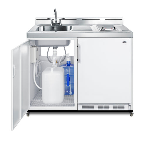 Summit Mobile All-In-One Kitchenette, No Plumbing Needed, 48" Wide, White (C48ELGLASSPUMPMB)