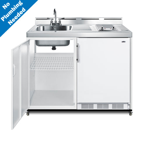 Summit Mobile All-In-One Kitchenette, No Plumbing Needed, 48" Wide, White (C48ELGLASSPUMPMB)