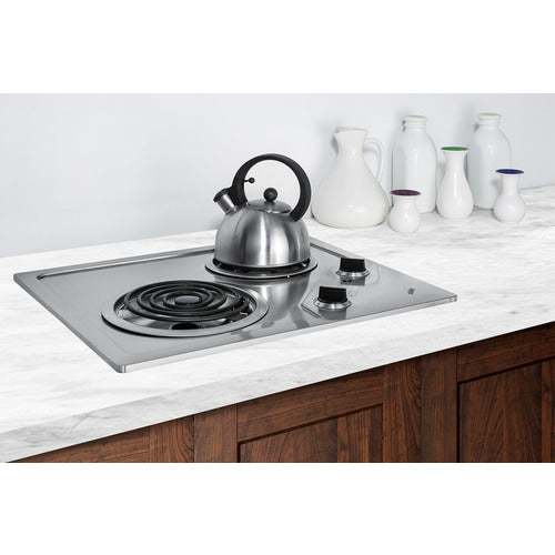 Summit 230V 2-Burner Coil Cooktop, 21" Wide, Stainless Steel (CR2B224S)