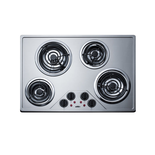 Summit 230V 4-Burner Coil Cooktop, 29" Wide, Stainless Steel (CR430SS)
