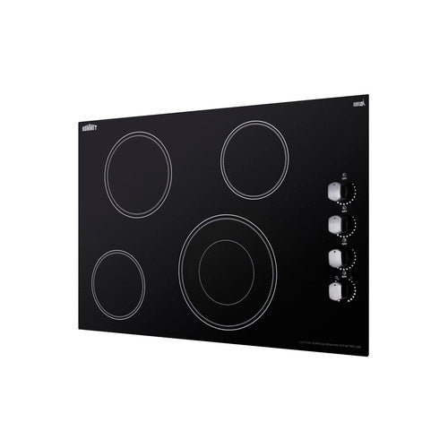 Summit 208-240V 4-Burner Radiant Cooktop, 30" Wide, Black (CR4B30MB)