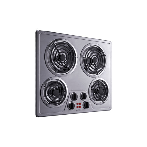 Summit 240V 4-Burner Coil Cooktop, 24" Wide, Stainless Steel (CR4SS24)