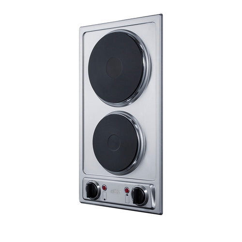 Summit 115V 2-Burner Solid Disk Cooktop, 12" Wide, Stainless Steel (CSD2B115)