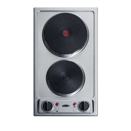 Summit 230V 2-Burner Solid Disk Cooktop, 12" Wide, Stainless Steel (CSD2B230)