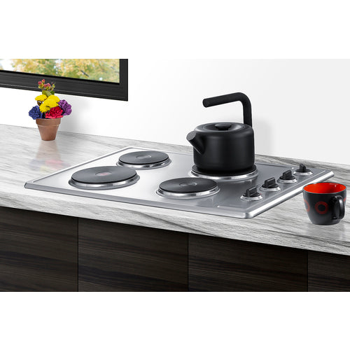Summit 208/240V 4-Burner Solid Disk Cooktop, 30" Wide, Stainless Steel (CSD4B300)