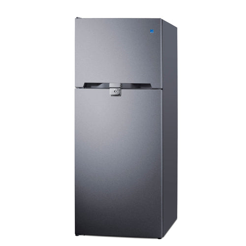 Summit Top-Mount Refrigerator-Freezer with Lock, 28" Wide, Stainless Look (CTR15SSLLF2LHD)