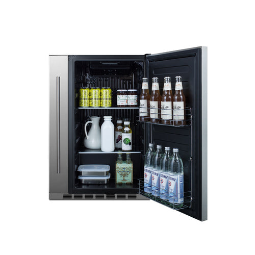 Summit Shallow Depth 24" Wide Outdoor Built-In All-Refrigerator With Slide-Out Storage Compartment, Stainless Steel (SPR196OS24)