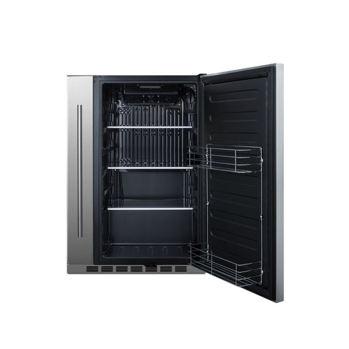 Summit Shallow Depth 24" Wide Outdoor Built-In All-Refrigerator With Slide-Out Storage Compartment, Stainless Steel (SPR196OS24)