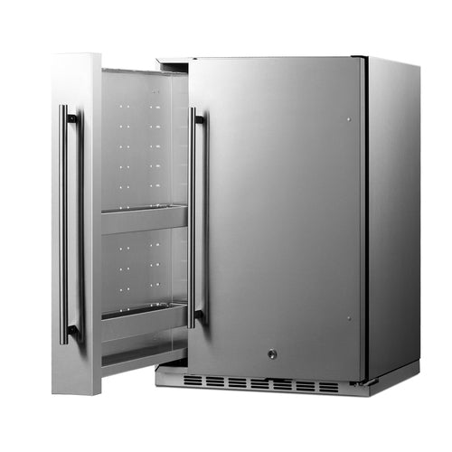 Summit Shallow Depth 24" Wide Outdoor Built-In All-Refrigerator With Slide-Out Storage Compartment, Stainless Steel (SPR196OS24)