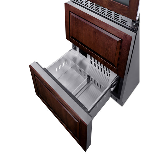 Summit Combination Dual-Zone Wine Cellar and 2-Drawer All-Freezer (Panels Not Included), 24" Wide, Stainless Steel (SWCDAF24PNR)