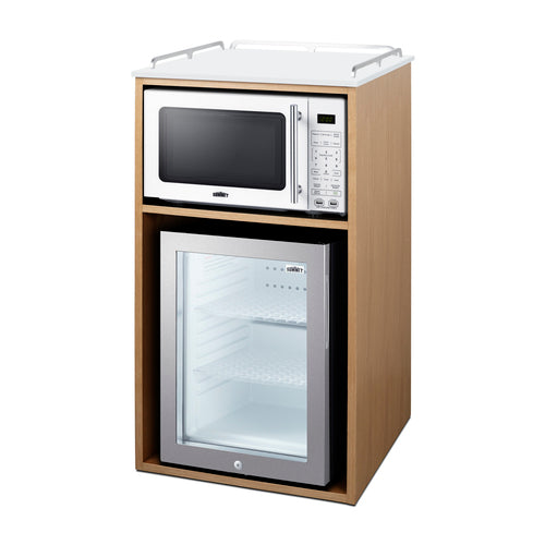 Summit Coffee Station With Minibar & Microwave, 21" Wide, Light Oak (QCSMW1OAKW)
