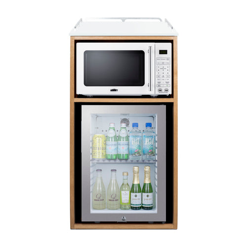 Summit Coffee Station With Minibar & Microwave, 21" Wide, Light Oak (QCSMW1OAKW)