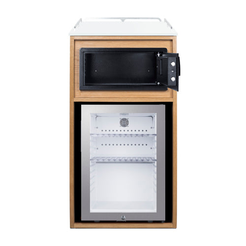 Summit Coffee Station With Minibar & In-Room Safe, 21" Wide, Light Oak (QCSSF2OAK)