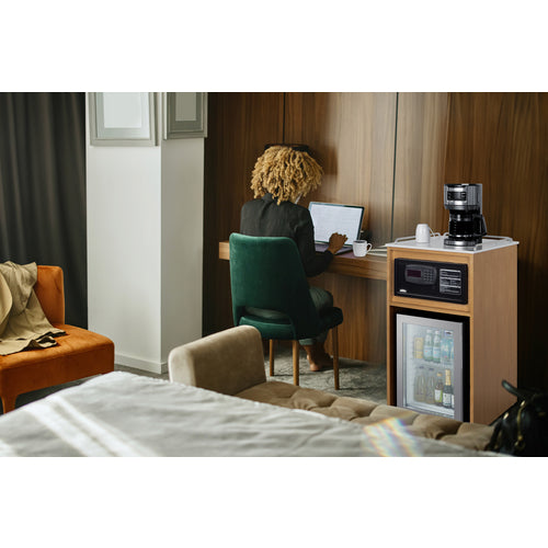 Summit Coffee Station With Minibar & In-Room Safe, 21" Wide, Light Oak (QCSSF2OAK)