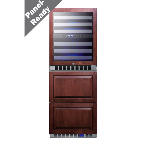 Summit Combination Dual-Zone Wine Cellar and 2-Drawer All-Freezer (Panels Not Included), 24" Wide, Stainless Steel (SWCDAF24PNR)