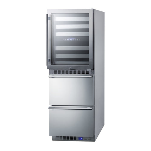 Summit Combination Dual-Zone Wine Cellar and 2-Drawer All-Freezer, 24" Wide, Stainless Steel (SWCDAF24)