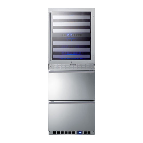 Summit Combination Dual-Zone Wine Cellar and 2-Drawer All-Refrigerator, 24" Wide, Stainless Steel (SWCDAR24)