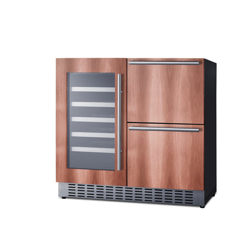 Summit Combination Wine Cellar & 2-Drawer Refrigerator (Panel Not Included), 36" Wide, Black (SWCDAR36UCPNR)