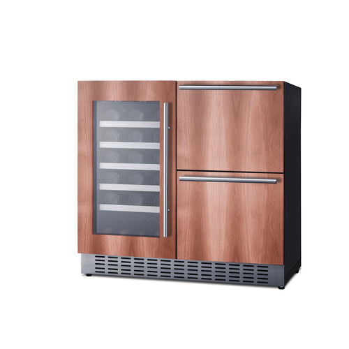 Summit Combination Wine Cellar & 2-Drawer Refrigerator (Panel Not Included), 36" Wide, Black (SWCDAR36UCPNR)