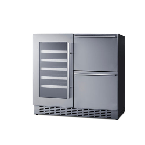 Summit Combination Wine Cellar & 2-Drawer Refrigerator, 36" Wide, Black (SWCDAR36UC)