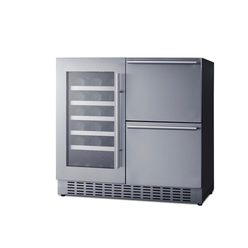 Summit Combination Wine Cellar & 2-Drawer Refrigerator, 36" Wide, Black (SWCDAR36UC)