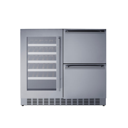 Summit Combination Wine Cellar & 2-Drawer Refrigerator, 36" Wide, Black (SWCDAR36UC)