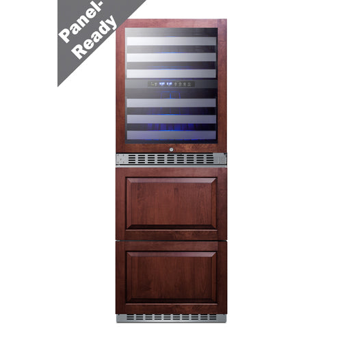 Summit Combination Dual-Zone Wine Cellar and 2-Drawer Refrigerator-Freezer (Panels Not Included), 24" Wide, Stainless Steel (SWCDRF24PNR)