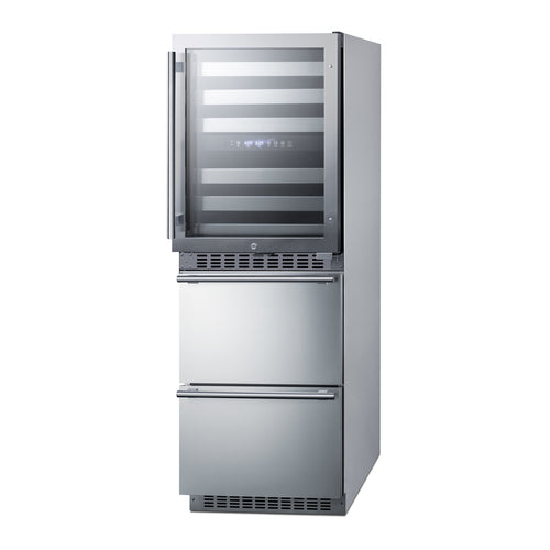 Summit Combination Dual-Zone Wine Cellar and 2-Drawer Refrigerator-Freezer, 24" Wide, Stainless Steel (SWCDRF24)