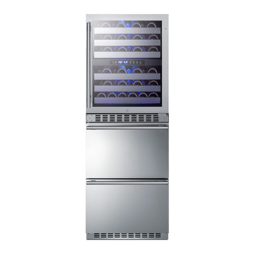 Summit Combination Dual-Zone Wine Cellar and 2-Drawer Refrigerator-Freezer, 24" Wide, Stainless Steel (SWCDRF24)