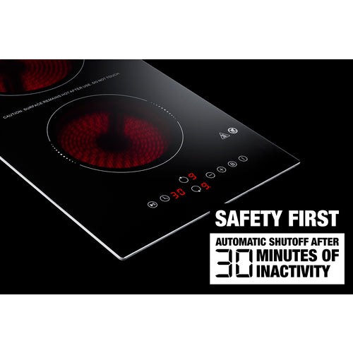 Summit 230V 2-Burner Radiant Cooktop With Safety Shutoff, 12" Wide, Black (CRH2BT30230)