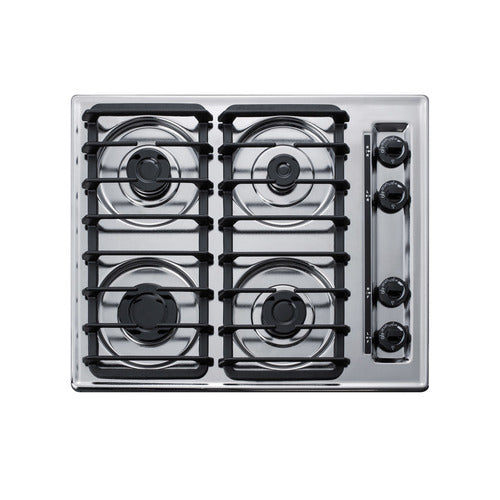 Summit 4-Burner Gas Cooktop, 24" Wide, Chrome (ZTL033S)