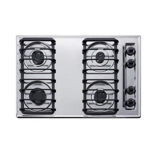 Summit 4-Burner Gas Cooktop, 30" Wide, Chrome (ZTL053S)