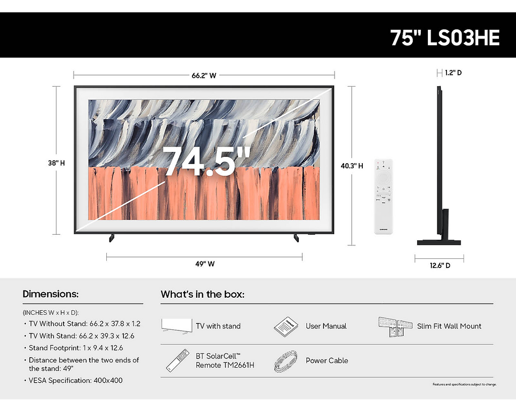 Samsung The Frame HL03H 75" 4K QLED Hospitality TV - HG75HL03HNF - view 4